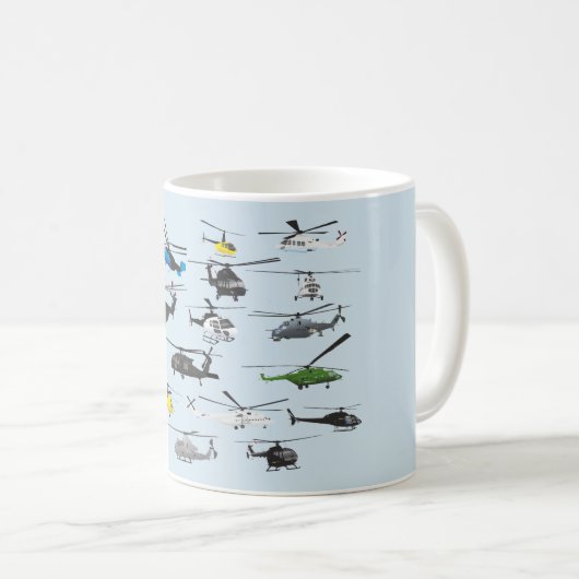 多数のヘリコプターのマグ コーヒーマグカップ (正面右)