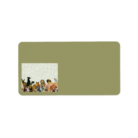 多数の犬のコラージュのラベル ラベル (正面)