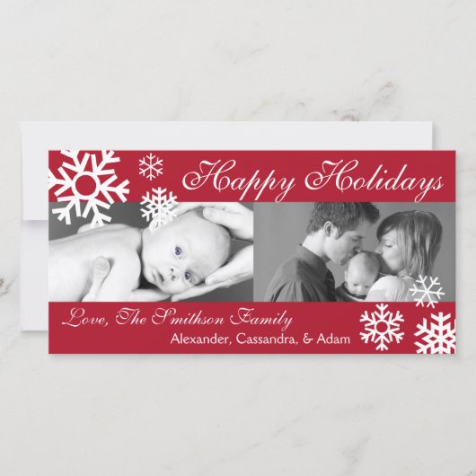 多数の雪片のクリスマスのフォトカード(Burgandy) シーズンカード (正面)