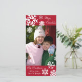 多数の雪片のクリスマスのフォトカード(Burgandy) シーズンカード (スタンド正面)