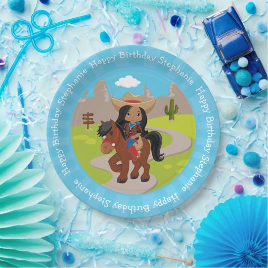 多文パーソナライズされた化誕生日女性のカーボーイ ペーパープレート (パーティー)