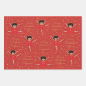 多文化のクリスマスバレリーナを個人設定 ラッピングペーパーシート (正面2)