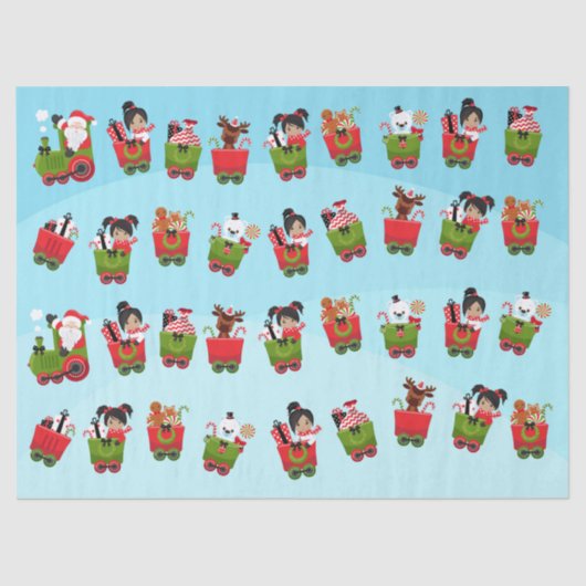 多文化の女の子がクリスマスレインに乗る 薄葉紙 (正面)