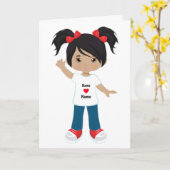 多文化の女の子のブランクカードをカスタマイズする カード (黄色い花)
