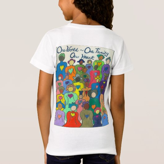 多文化の1つの世界、1家族、1ハートの女の子t tシャツ (裏面)