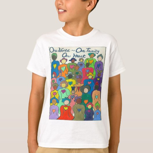 多文化の1つの世界、1家族、1枚のハートのTシャツ Tシャツ (正面)