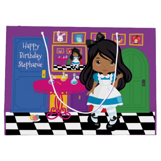 多文化アリス – 飲む私の大きな抱き枕 ラージペーパーバッグ (裏面)