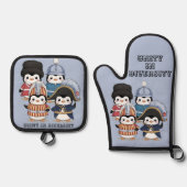 多様おもしろい性の王室の統一を守るペンギン 鍋つかみ&鍋敷きセット (正面)