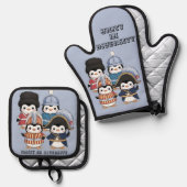 多様おもしろい性の王室の統一を守るペンギン 鍋つかみ&鍋敷きセット (正面/裏面)