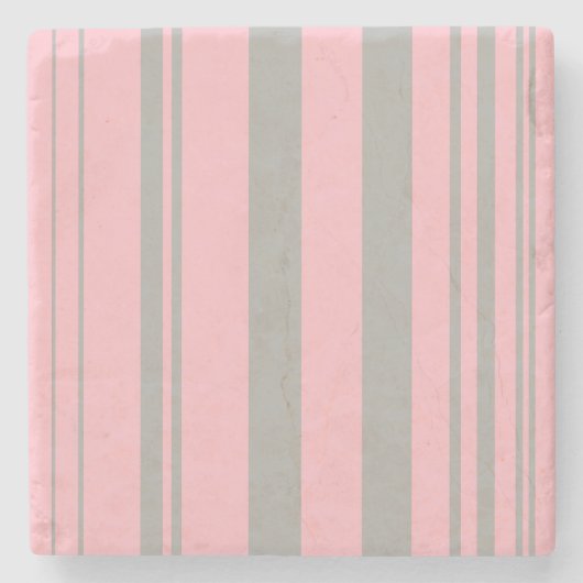 多様なストライプ/ピンクとグレー ストーンコースター (正面)