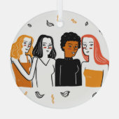 多様な女の子と様々な国籍が一緒に。 ガラスオーナメント (裏面)