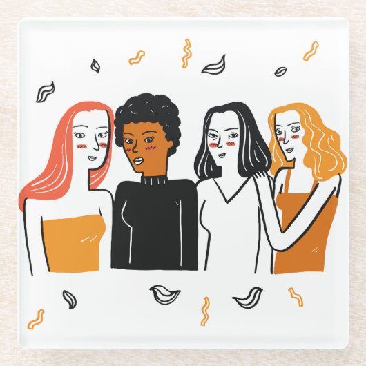 多様な女の子と様々な国籍が一緒に。 ガラスコースター (正面)