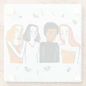 多様な女の子と様々な国籍が一緒に。 ガラスコースター (裏面)