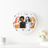 多様な女の子と様々な国籍が一緒に。 ラージ壁時計 (ホーム)