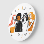 多様な女の子と様々な国籍が一緒に。 ラージ壁時計 (傾斜)