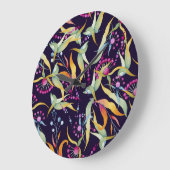 多様な植物パターン：シームレスな水カラーデザイン ラージ壁時計 (傾斜)