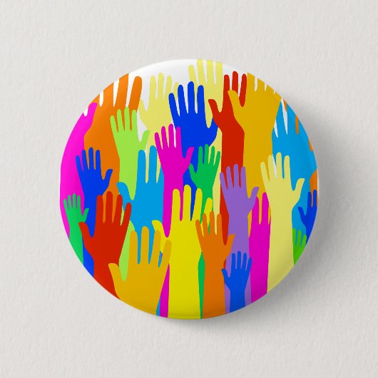 多様カラフルなグループの挙手コミュニティ 缶バッジ (正面)
