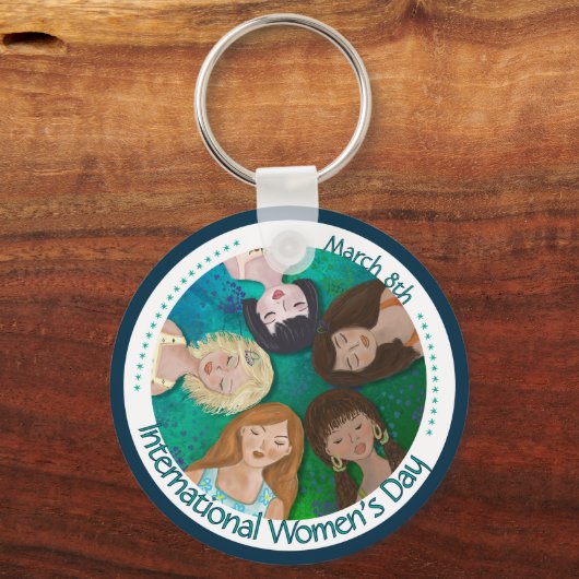多様国際的なキャラクターを持つ女性の日 キーホルダー (正面)