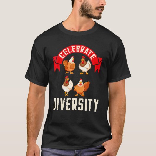 多様性を祝おう ニワトリTシャツ Tシャツ (正面)