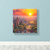 多様鮮やかな街並みに沈む夕日 キャンバスプリント (インサイチュ (ウッドフロア))