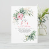 多汁とピンクの花ガールベビーシャワーの招待客 招待状 (スタンド正面)