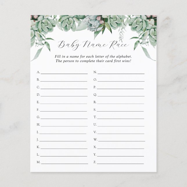 多汁とユーカリの緑のベビー名レース (正面)