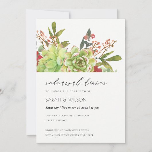 多汁カッティレッドフローラリハーサルディナー招待状 サンキューカード (正面)