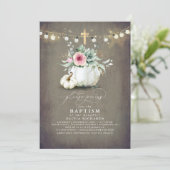 多汁カボチャ金ゴールドクロス秋ピンクバプテスマ 招待状 (スタンド正面)