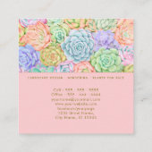 多汁ガーデンウォーターカラーパステルカラフルピンク スクエア名刺 (裏面)