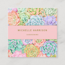 多汁ガーデンウォーターカラーパステルカラフルピンク スクエア名刺
