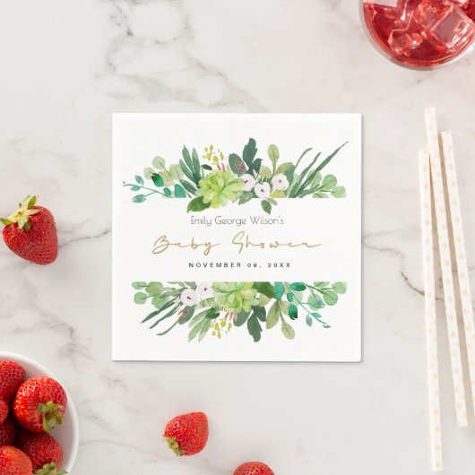 多汁リース茎水彩赤ちゃんシャワー スタンダードカクテルナプキン (インサイチュ)