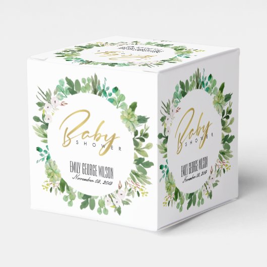 多汁リース茎水彩赤ちゃんシャワー フェイバーボックス (正面サイド)