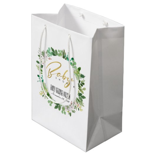 多汁リース茎水彩赤ちゃんシャワー ミディアムペーパーバッグ (裏面アングル)