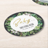 多汁リース茎水彩赤ちゃんシャワー ラウンドペーパーコースター (アングル)