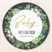 多汁リース茎水彩赤ちゃんシャワー ラウンドペーパーコースター (正面)