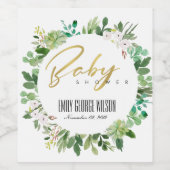 多汁リース茎水彩赤ちゃんシャワー ワインラベル (シングルラベル)