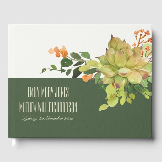 多汁性のサボテンのオレンジフローラ水彩モノグラム ゲストブック (正面)