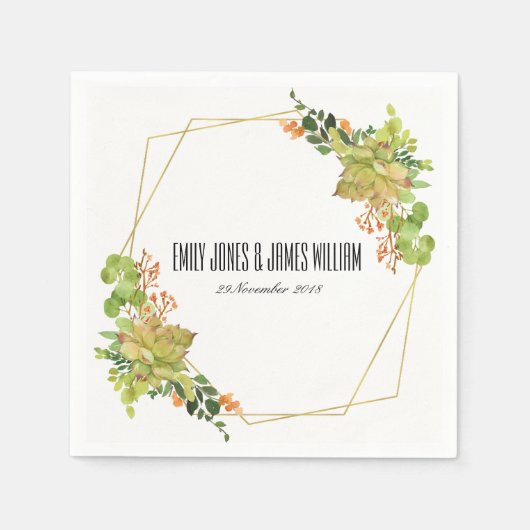 多汁性のサボテンのオレンジフローラ水色結婚の色 スタンダードカクテルナプキン (正面)