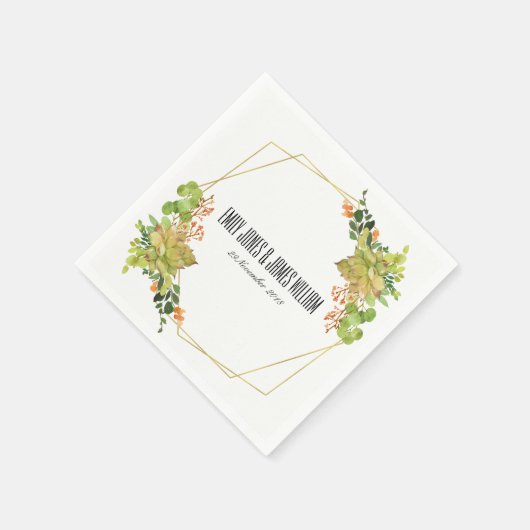 多汁性のサボテンのオレンジフローラ水色結婚の色 スタンダードカクテルナプキン (角)