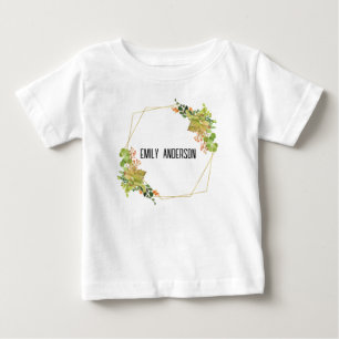 多汁性のサボテンのオレンジフローラ水色 ベビーTシャツ