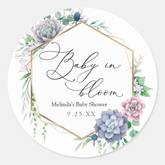 多汁性のベビーが開花植物に有利メッセージカード ラウンドシール (正面)