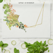 多汁性オレンジフローラ水彩リース キッチンタオル (折り畳み)