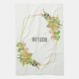 多汁性オレンジフローラ水彩リース キッチンタオル
