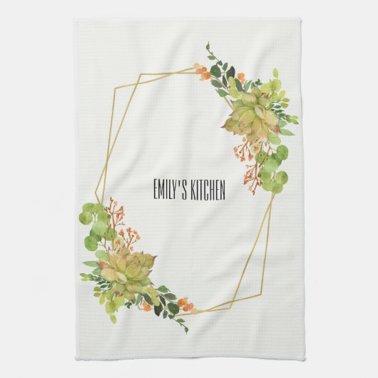 多汁性オレンジフローラ水彩リース キッチンタオル (縦)