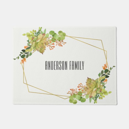 多汁性オレンジフローラ水彩リース ドアマット (正面)