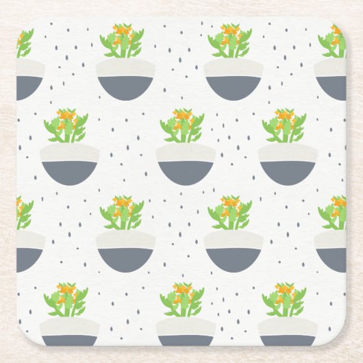 多汁性カランチョー植物の母パターン スクエアペーパーコースター (正面)