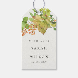 多汁性ガーデンフローラサボテンの結婚水彩 ギフトタグ