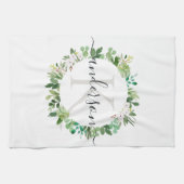 多汁性クールリース葉水色モノグラム キッチンタオル (横)