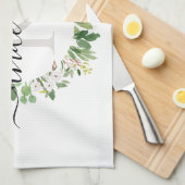 多汁性クールリース葉水色モノグラム キッチンタオル (四つ折り)