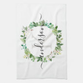 多汁性クールリース葉水色モノグラム キッチンタオル (縦)